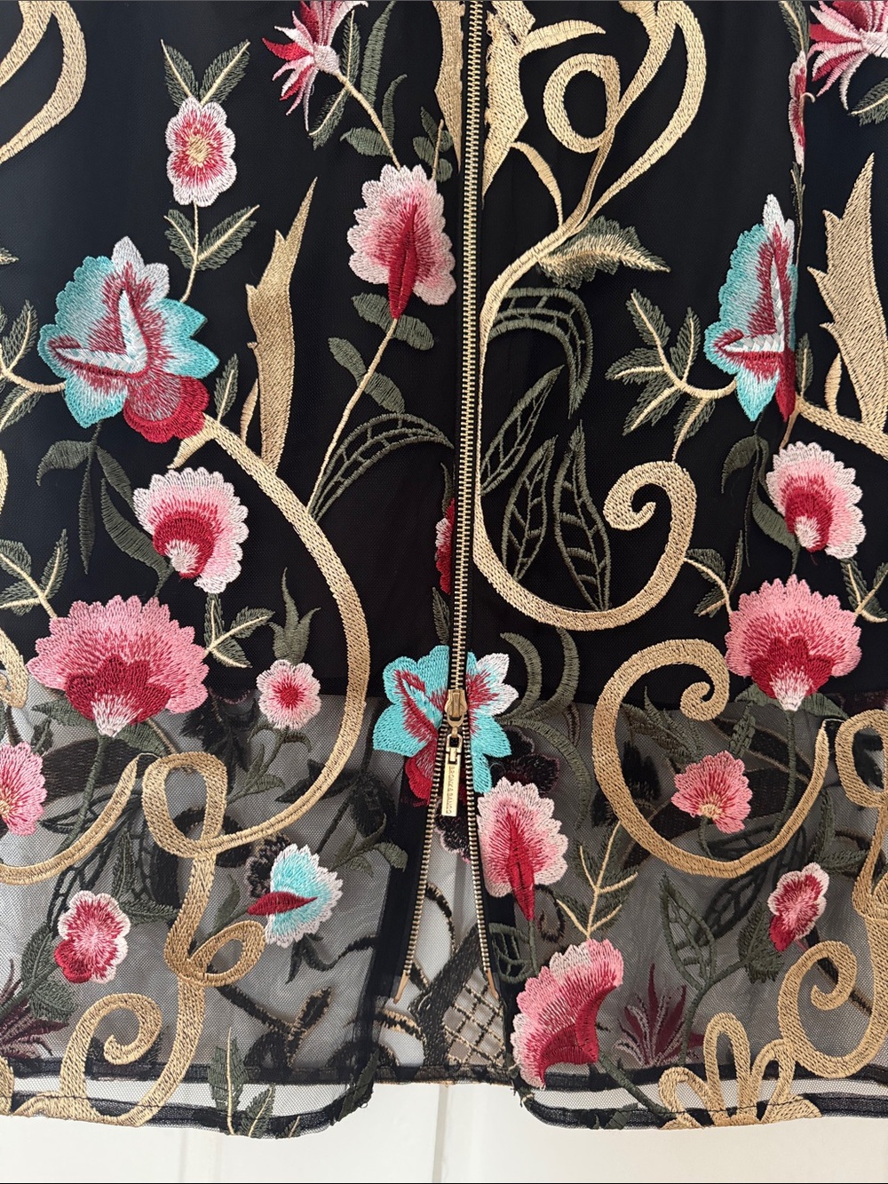 Bronx and Banco Black Midi Dress with Multicolor Floral Embroidery - Picture 5 of 10
